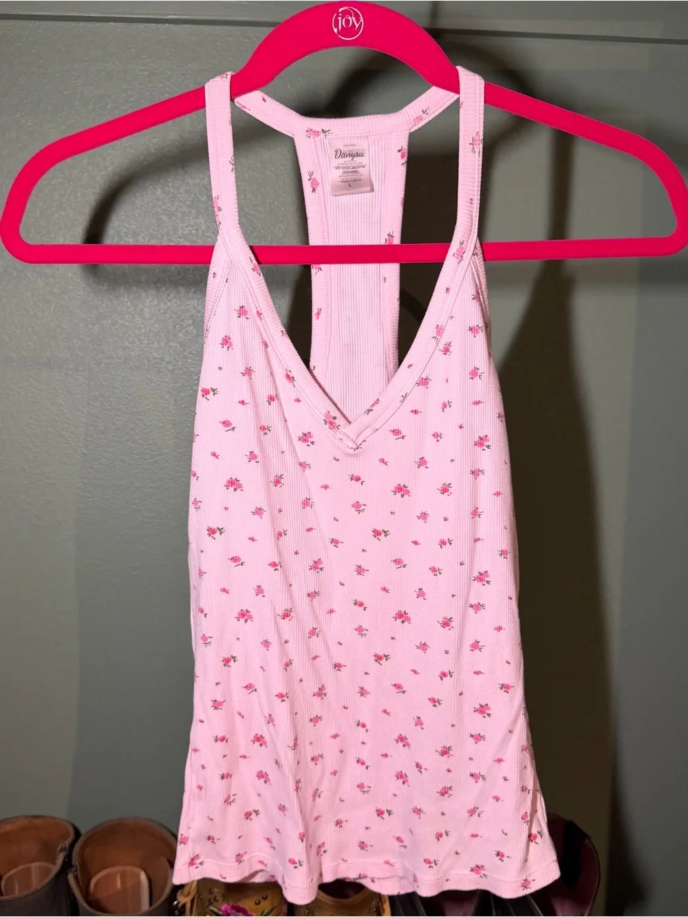 Pink Floral Ribbed Racerback Tank Top - Picture 1 of 5